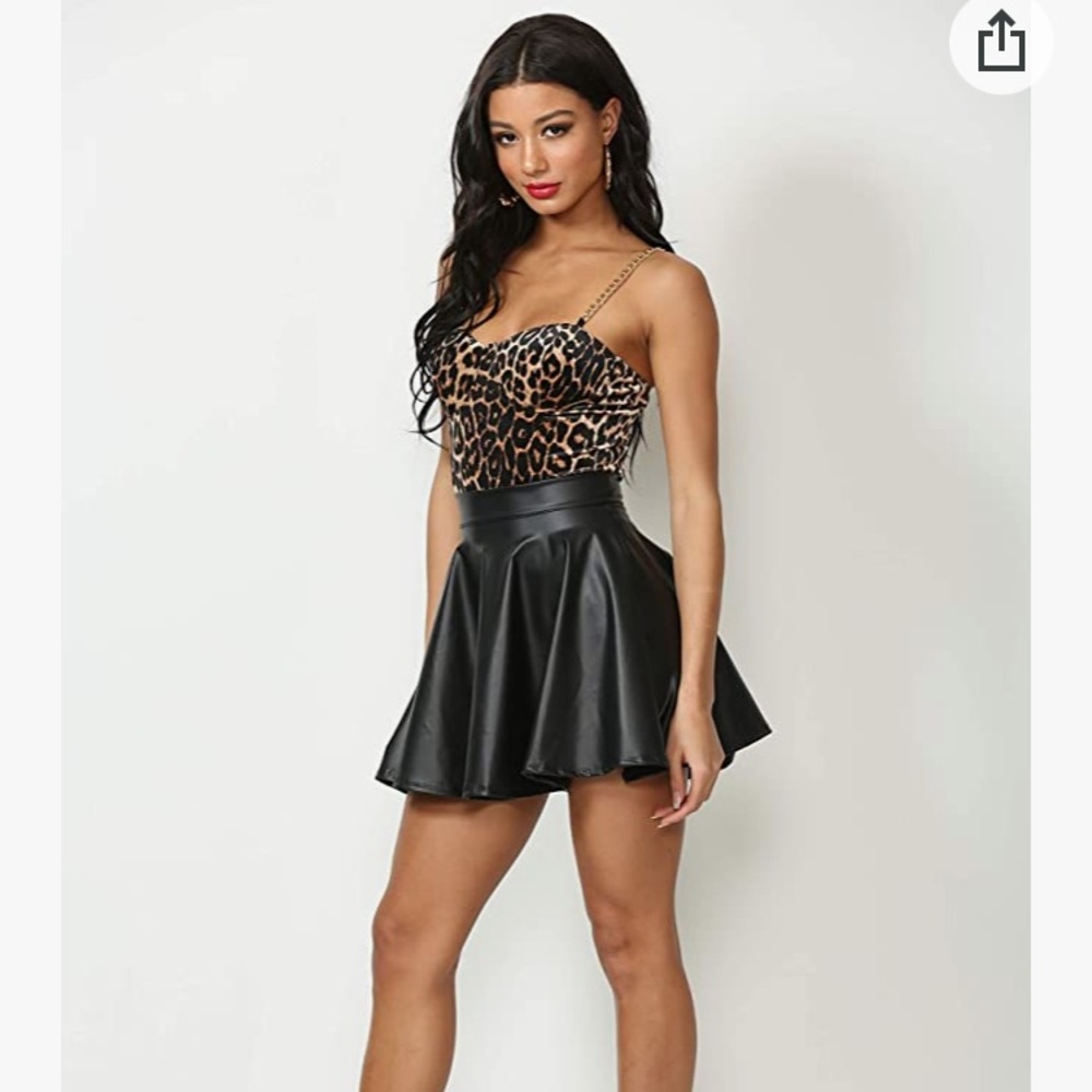 Faux leather mini skater skirt